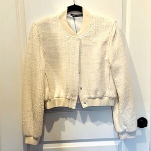 ZARA Women's Tweed Cream Textured Bomber Jacket XS
